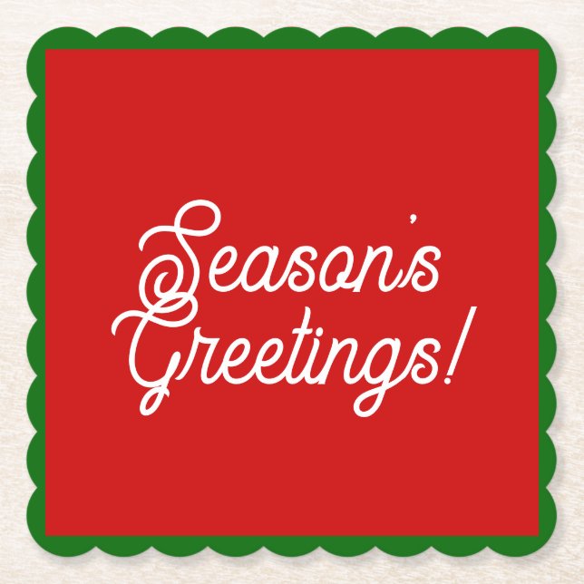 Season's Greetings Red and Green Paper Coasters (Front)