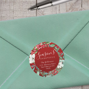 Season's Greetings Red Christmas Classic Round Sticker