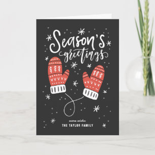Season's Greetings Red Mittens Holiday Photo Card