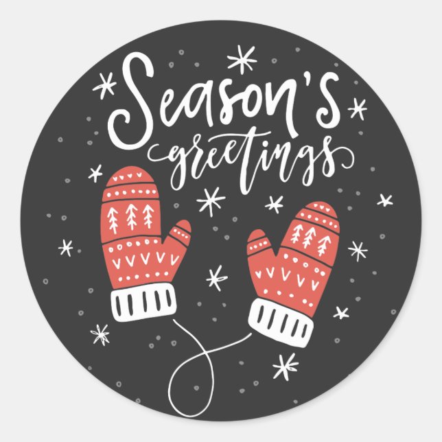 Season's Greetings Red Mittens Holiday Sticker II (Front)