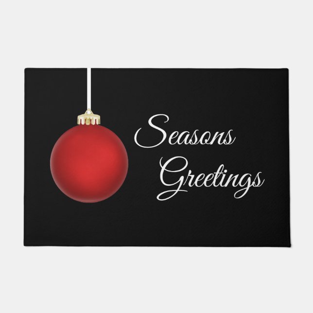 Seasons Greetings Red Ornament Door Mat (Front)