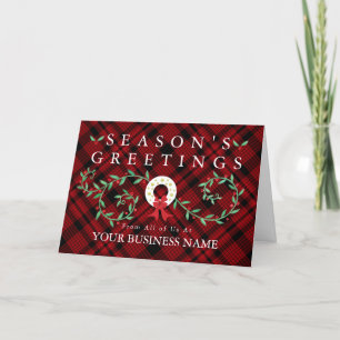Season's Greetings Red Plaid Corporate Business Holiday Card