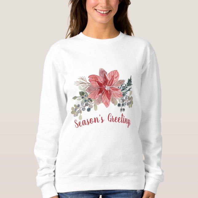 Season's Greetings Red Poinsettia Sweatshirt (Front)