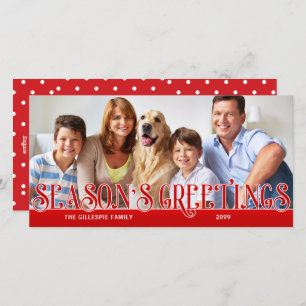 Season's Greetings Red Simplicity Family Photo Holiday Card