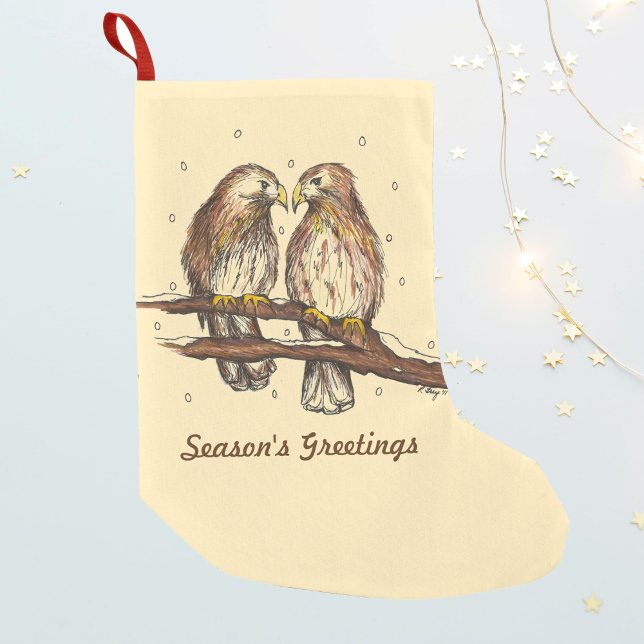 Season's Greetings Red Tailed Hawk Bird Christmas Small Christmas Stocking (Hawk Stocking)