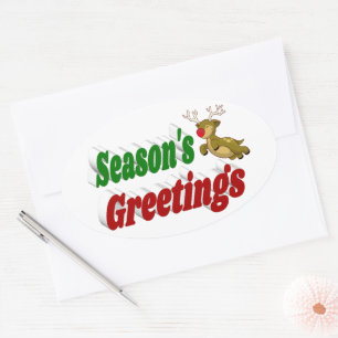 Seasons Greetings Reindeer Christmas typography Oval Sticker