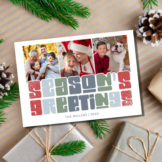 Season's Greetings Retro Photo Family Christmas Holiday Card (Season's Greetings Retro Photo Family Christmas Holiday Card)