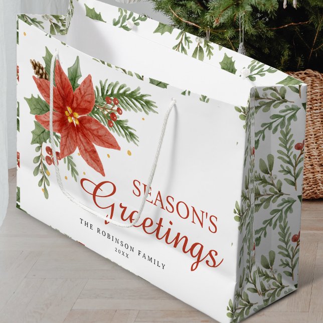 Seasons Greetings Retro Typography Holiday Season Large Gift Bag (Creator Uploaded)