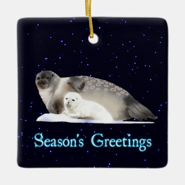 Season's Greetings - Ringed Seal Ceramic Ornament (Front)