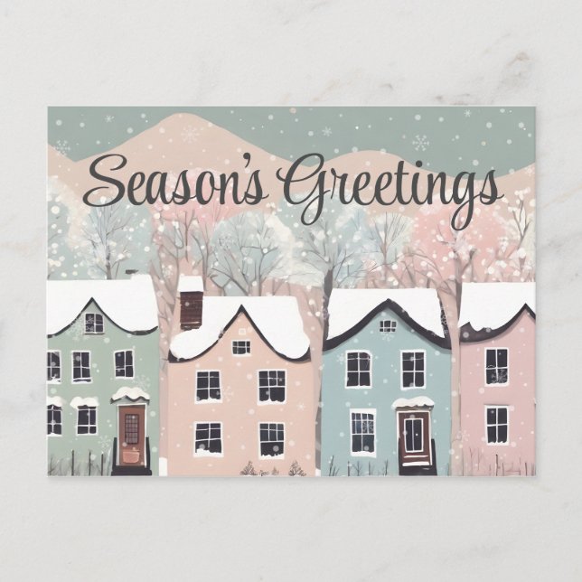 Seasons Greetings Rustic Folk Art Holiday Postcard (Front)