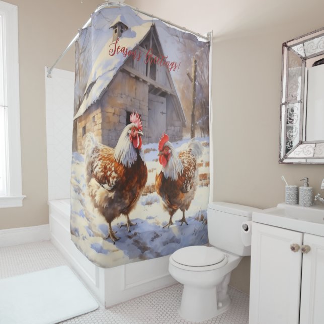 Season's Greetings Rustic Victorian Yard Christmas Shower Curtain (In Situ)