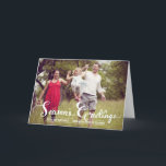 Season's Greetings Script Holiday Photo Card<br><div class="desc">Customisable holiday card featuring whimsical and snowflakes. Similar items are available in my store.</div>
