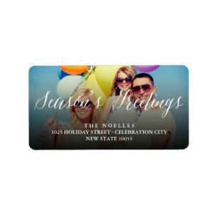 Season's Greetings Script Photo Address Labels