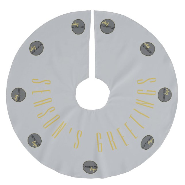 SEASONS GREETINGS SILVER GRAY GOLD BUSINESS LOGO  BRUSHED POLYESTER TREE SKIRT (Front)