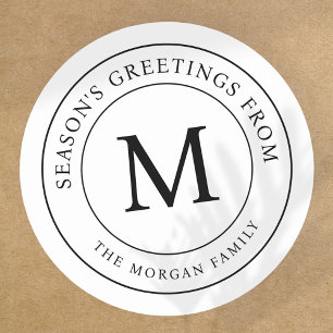 Season's Greetings Simple Chic Family Monogram Classic Round Sticker