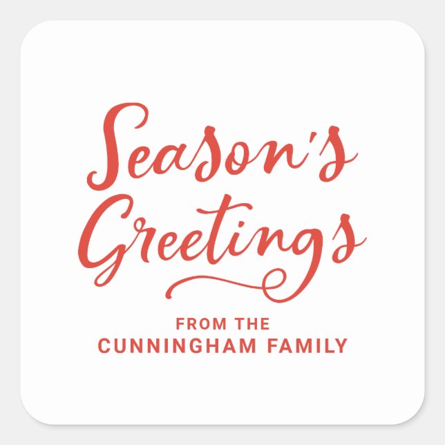 Season's Greetings | Simple Holiday Greetings Square Sticker (Front)