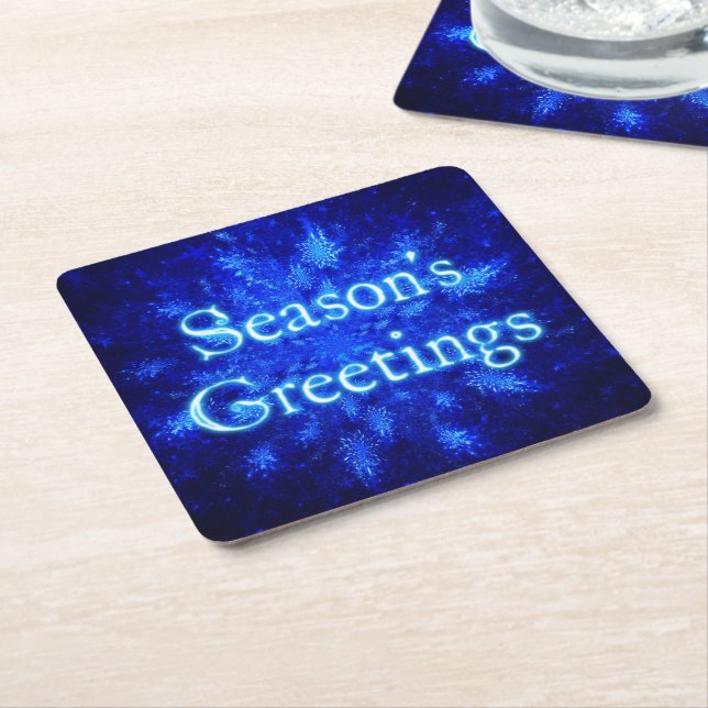 Season's Greetings - Snowburst Square Paper Coaster (Angled)