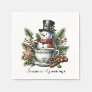 Seasons Greetings snowman customisable Napkins