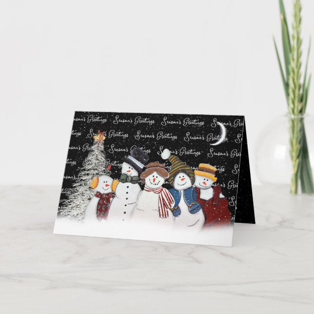 Season's Greetings Snowmen In Snowflakes Holiday Card (Front)
