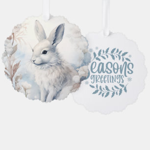 Season's Greetings Snowshoe Rabbit Tree Decoration Card