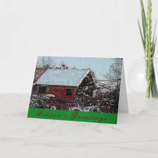Season's Greetings Snowy House Holiday Card (Front)