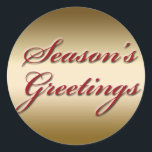 "Season's Greetings" Stickers<br><div class="desc">Season's Greetings Sticker - Elegant holiday design featuring "embossed" red lettering on gold "foil" background. Matching postage,  address label,   Christmas Card and an All Beliefs Greeting Card.</div>