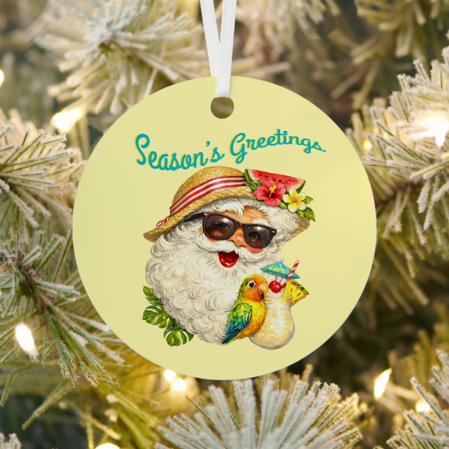 Season's Greetings - Summer Santa Metal Tree Decoration (Insitu)