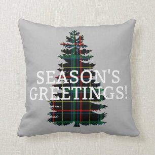 Season's Greetings Tartan Plaid Christmas Tree Cushion