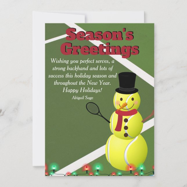 Season's Greetings Tennis Ball Snowman Christmas Holiday Card (Front)