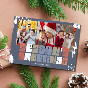 Season's Greetings Three Photo Family Christmas Holiday Card