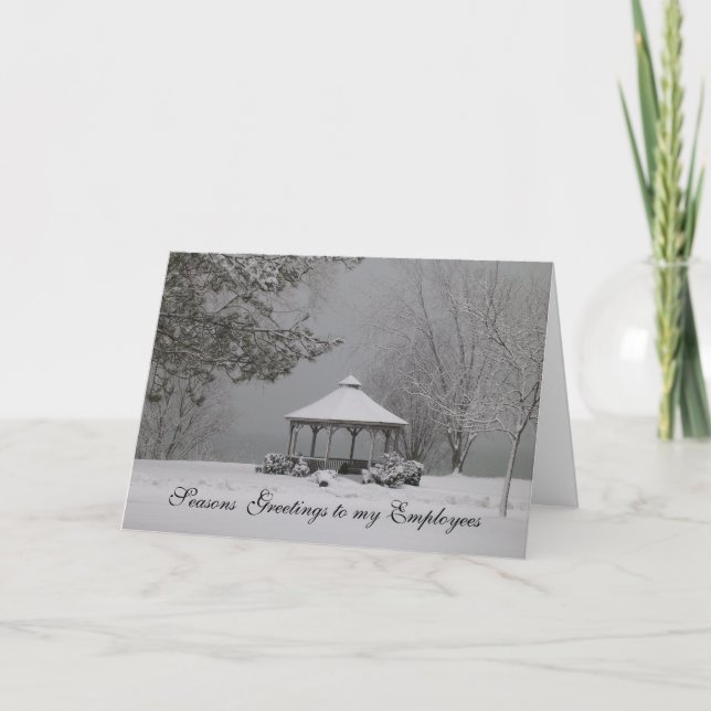 Seasons Greetings- To Employees/Gazebo in the Snow Holiday Card (Front)