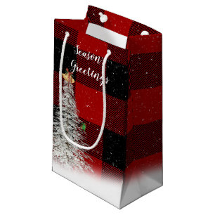 Season's Greetings tree on buffalo plaid Small Gift Bag