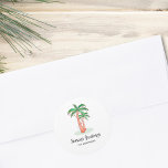 Seasons Greetings Tropical Palm Tree Classic Round Sticker<br><div class="desc">These Seasons Greetings stickers are decorated with a tropical palm tree covered in lights and baubles.
Easily customisable.
Original Watercolor © Michele Davies.</div>