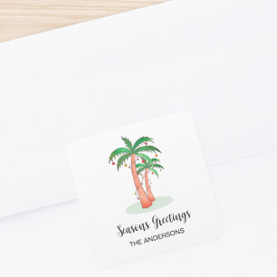 Seasons Greetings Tropical Palm Tree Square Sticker