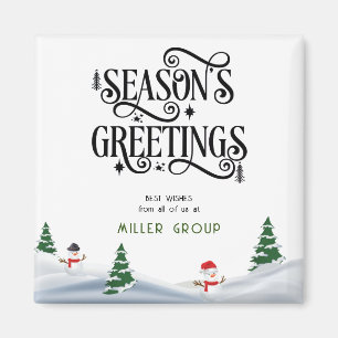 Season's Greetings Typography in Winter Scene Magnet