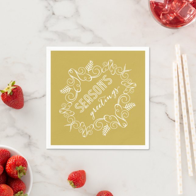 Season's Greetings Vintage Deco Foliage Holiday Napkin (Insitu)