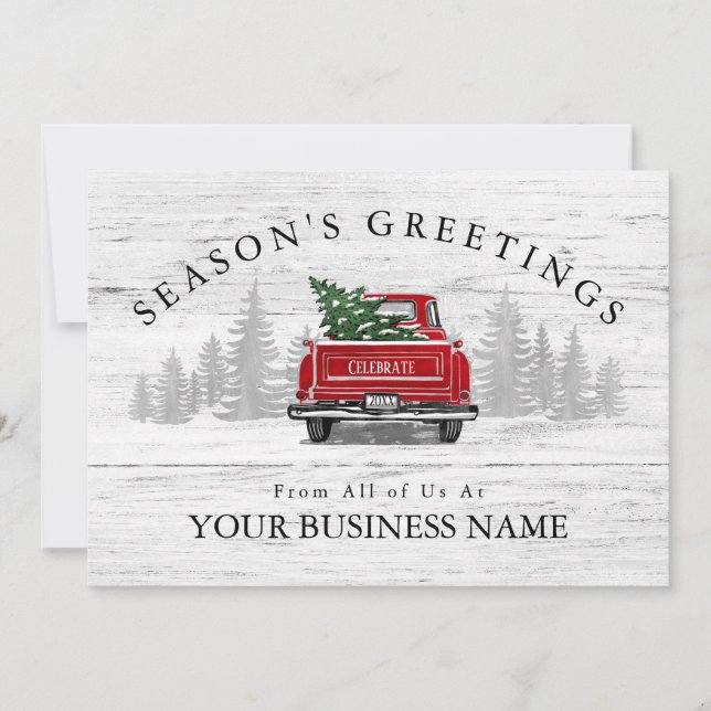 Season's Greetings Vintage Red Truck Business Holiday Card (Front)