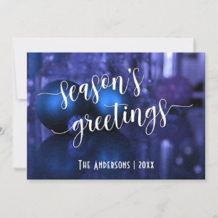 Season's Greetings w/ Blue & Purple Glass Balls Holiday Card