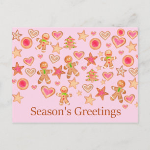 Season's Greetings watercolor gingerbread cookies Postcard