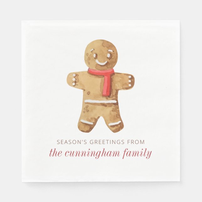 Season's Greetings Watercolor Gingerbread Man Napkin (Front)