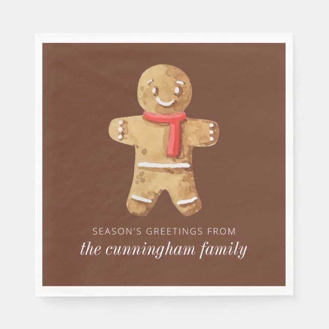 Season's Greetings Watercolor Gingerbread Man Napkin (Front)