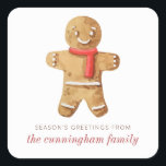 Season's Greetings Watercolor Gingerbread Man Square Sticker<br><div class="desc">Design is composed of watercolor gingerbread man

Available here:
http://www.zazzle.com/store/selectpartysupplies</div>
