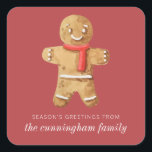 Season's Greetings Watercolor Gingerbread Man Square Sticker<br><div class="desc">Design is composed of watercolor gingerbread man

Available here:
http://www.zazzle.com/store/selectpartysupplies</div>