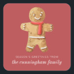 Season's Greetings Watercolor Gingerbread Man Square Sticker<br><div class="desc">Design is composed of watercolor gingerbread man

Available here:
http://www.zazzle.com/store/selectpartysupplies</div>
