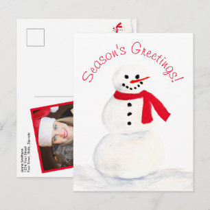 Season's Greetings Watercolor Snowman Fun Holiday Postcard
