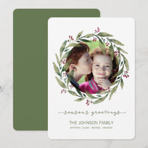 Seasons Greetings Watercolor Wreath Holiday Card