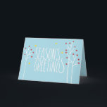 Seasons Greetings white blue Card<br><div class="desc">ALL PRODUCTS,  TEXT & BACKGROUND COLORS ARE FULLY CUSTOMIZABLE.  
 Copyright © 2013 Mariana Musa for Floating Lemons. All rights reserved. 
 An original,  friendly and fun text design,  Season’s Greetings,  in white.  Sweet and perfect for celebrating the Christmas and New Year holidays. Visit us at:</div>