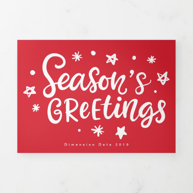 Seasons Greetings white text multi photo holiday Tri-Fold Card (Cover)