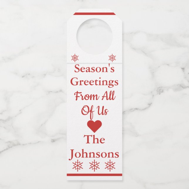 Season's Greetings Wine Bottle Tag (Front)
