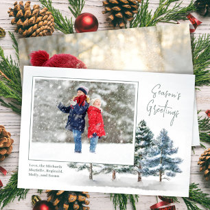 Season's Greetings Winter Pine 2 Photo Holiday Card